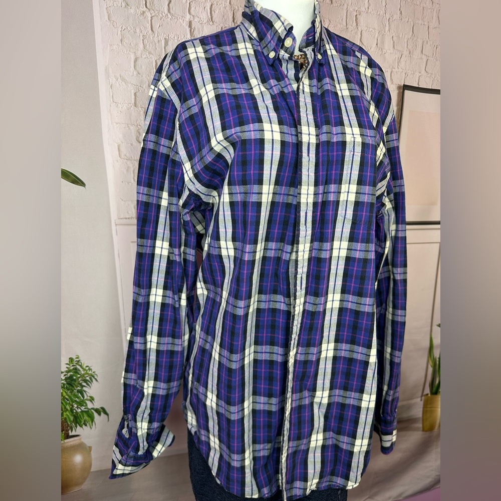 J. Crew Purple and White Plaid button down large - Picture 8 of 9